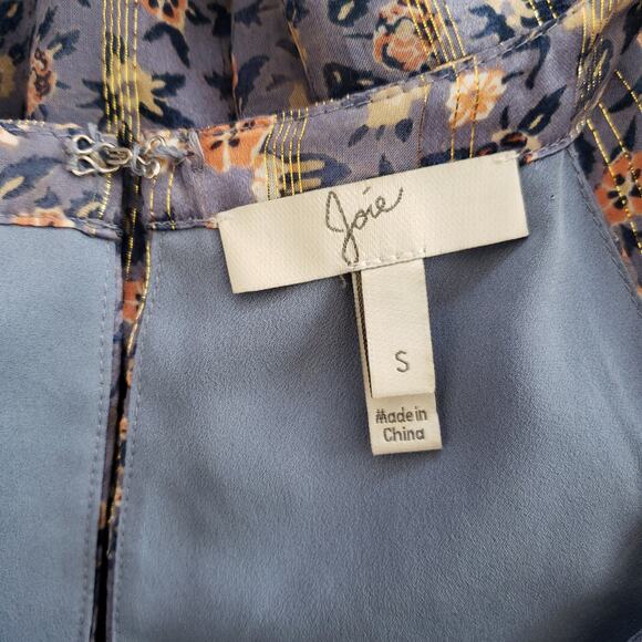 Joie Makana D Metallic Silk Dress Floral Halter Periwinkle Women Small - Picture 11 of 12